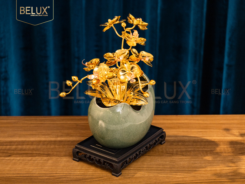 Chậu Lan Mãn Nguyệt mạ vàng 24k&nbsp;18x11x29cm